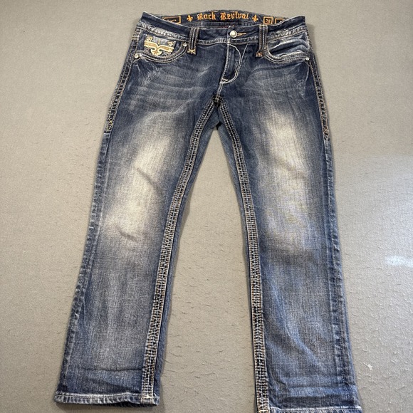 Rock Revival Ligela Easy Crop Jeans Women's 28 THICK STITCH EMBELISHED - Picture 2 of 10